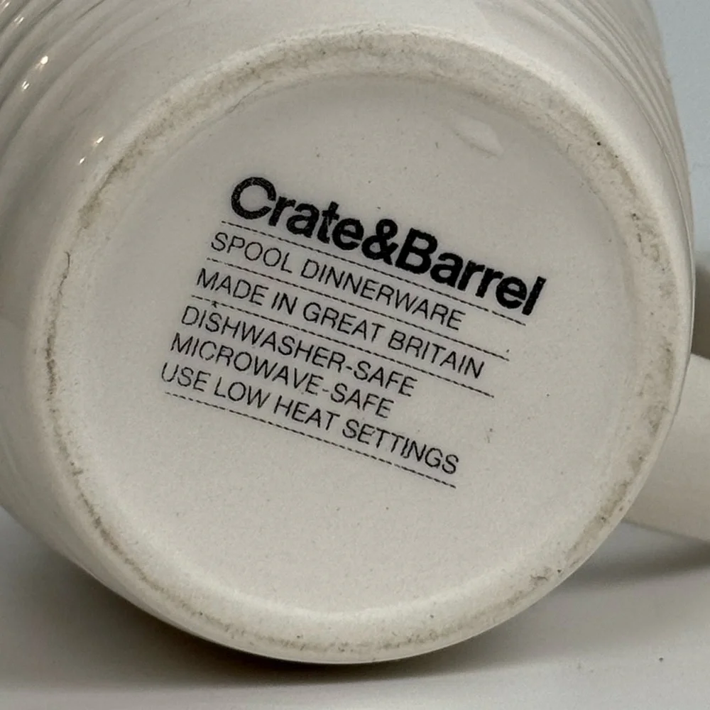 Set of 2 Crate and Barrel Spool Mugs White Ceramic Earthenware 13-5 oz